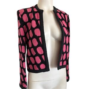 Vintage 80’s Castleberry Hot Pink / Black Dotty Knit Wool Jacket Sz 6
